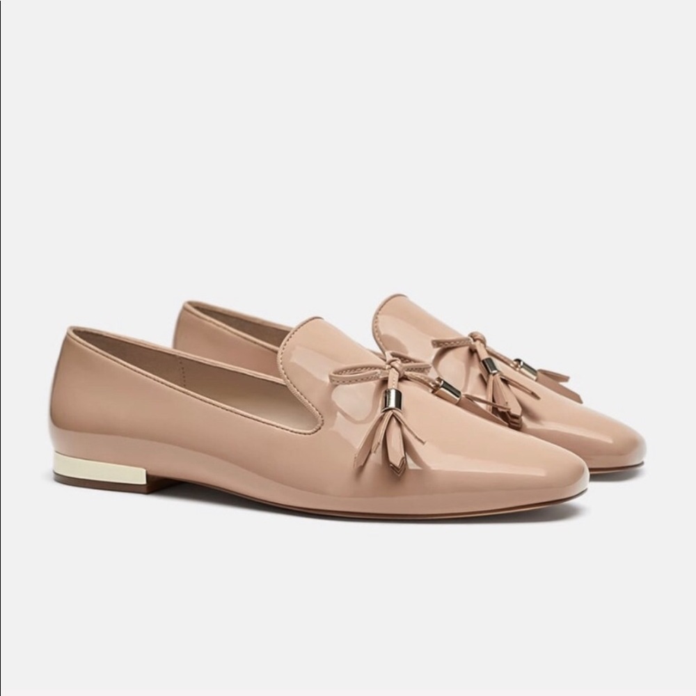 Zara patent Nude blush loafers tassel accent
